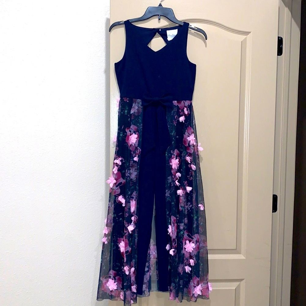 Jumpsuit With Printed Chiffon Overlay